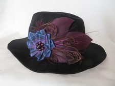 Handmade Feather & Tartan Plaid Ribbon Ruffle Rosette Hat or Hair Clip - Wedding