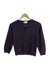BRORA Cardigan 100% Cashmere SIZE UK 8 Purple Button Up Knit 3/4 Sleeves 