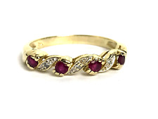 Ruby and Diamond Ring 9ct Gold Art Deco Style Ruby Diamond Vintage Ring - Size M
