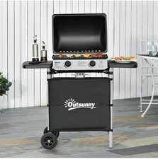 Outsunny Propane Gas Barbecue Grill 2 Burner Cooking BBQ 5.6 kW w/ Side Shelves