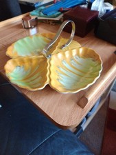 SHELLEY DRIPWARE TRIPLE SHELL DISH VINTAGE BONE CHINA STAYBRITE HANDLE 1930s