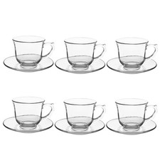 6 x 240ml Glass Cups and Saucers Set Tea Coffee Glassware Drink Serving Cup Set