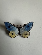 Antique Guilloche Enamel Brass Small Butterfly Brooch