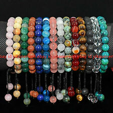 8mm Natural Gemstones Braided Macrame Beads Bracelet Adjust Handmade 7.5''
