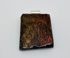Sterling Silver Genuine Natural Fiery Ammolite Slab Nugget Pendant