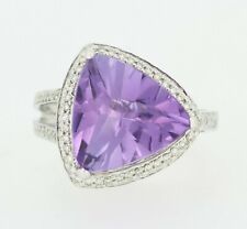 18ct Gold Ring - 18ct White Gold Amethyst & Diamond Ring Size M