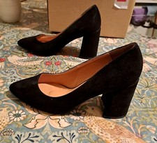 Block Heel Black Leather Suede