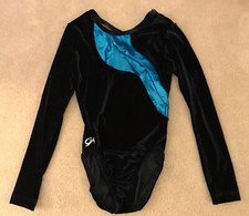 EUC! Women's GK Elite Blue Velour Long Sleeve Gymnastic Leotard Sz Small