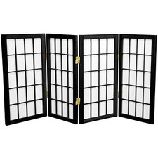 2 ft. Short Desktop Window Pane Shoji Screen - Black - 4 Panels