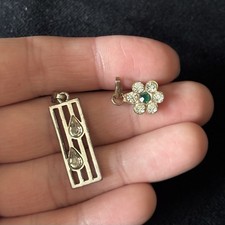 Two small pendant charms Silver and gold tone Diamante