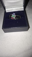 White Gold Size R Ring With Emerald, Ruby And Tanzanite Stones