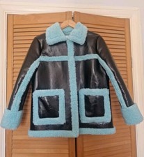 SHRIMPS LIKE MAISON  CINQCENT SHINY BLACK AND BLUE FLEECE WINTER COAT SMALL