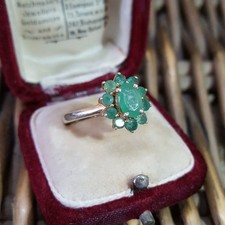 925 Sterling Silver Ring, Colombian Emerald Ring, Size O.5 US 7.5, Gold Over 