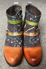 SOCOFY Boho Hippy Multicolor Embroidery & Leather Ankle Cowboy Boots Eu Size 41