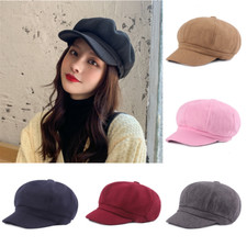 Ladies Girls Women Wool Blend Beret Hat Flat Cap Peaked Cap Solid Color UK