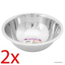 2 X 24CM STAINLESS STEEL BOWL DEEP KITCHEN COOKING MIXING SALAD FRUIT SERVE FOOD