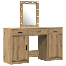 Dressing Table with Mirror Lights with Drawer Engineered Wood Modern  vidaXL