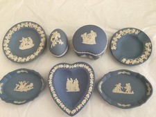 WEDGEWOOD BLUE JASPERWARE JOBLOT VINTAGE EGG SHAPED & KIDNEY SHAPED TRINKET POT