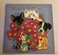 Border Collie Labrador Westie Dogs Black Cat Mouse Flowers Happy Birthday Card