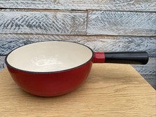 Vintage Cast Iron Heavy Large 22cm Cherry Red Saucepan  Sturdy Handle 2 litre