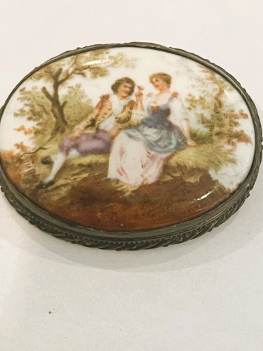 Porcelain brooch silver - porcelain,