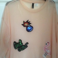 H&M Baby Pink Mesh Short Sleeve Sequin Motif Beach Tunic Top UK M