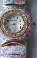 Yves Renoir Ladies Watch Quartz Pink floral expanding bracelet with gems Working