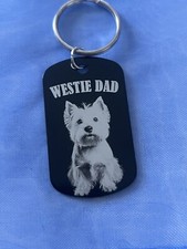 Westie DAD Engraved  West Highland Terrier Black keyring With gift Bag