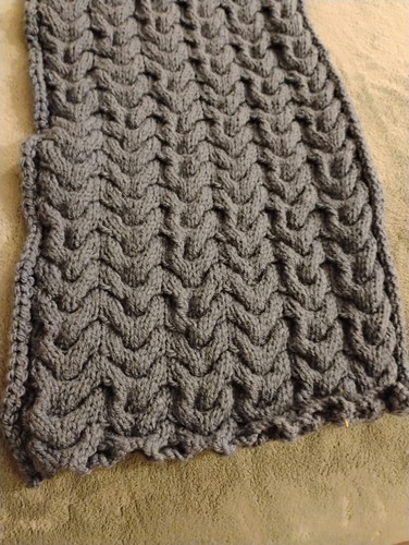 Hand knitted blue cabled - hand, scarf