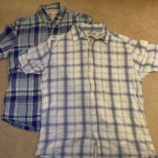 2x Men’s Medium Checked Short Sleeve Shirts M&S Tu Blue White Green