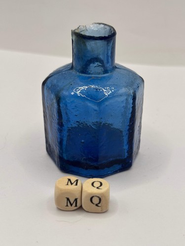 Old blue glass ink - , bottle