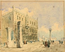 The Piazzetta Venice Italy - Small Watercolour Painting - 19th Century