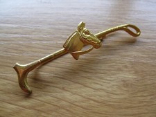 Vintage Gold-Tone Equestrian Horse & Riding Crop Brooch