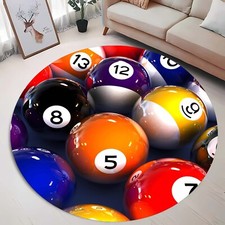 Billiard Rug, Pool Table Mat, Round Carpet, Game Room Decor, 8 Ball Design, Soft
