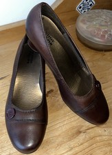 The Shoe Tailor Leather Chestnut Brown Comfy Work Wedges 5.5cm Button  Detail  4