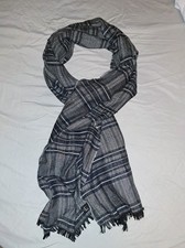 Alfred Dunhill Scarf Rectangular Plaid Grey Black Rayon Wool Silk Blend