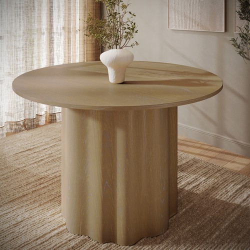 Round limewash oak - oak, pedestal