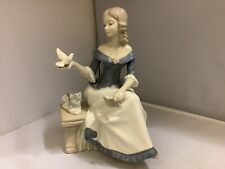 Porcelanas De Mediterraneo Valencia Figurine of a Girl On A Bench W/ Dove & Dog