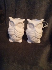 2 White Ceramic Owls Christmas Tree Decorations