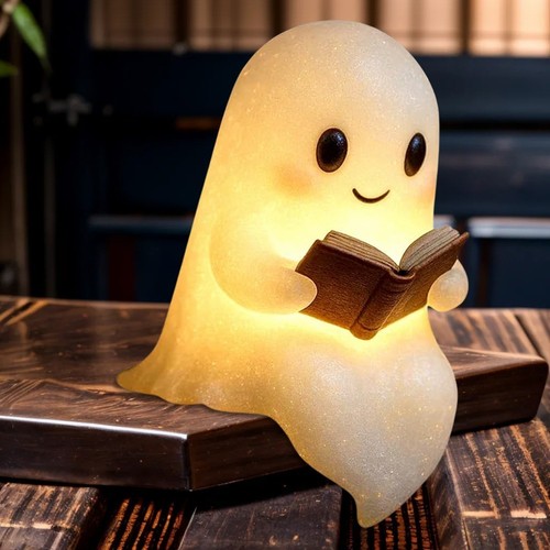 Cute ghost reading book - ghost, lamp