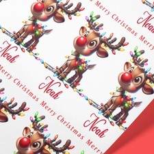 Personalised Rudolph Christmas Wrapping Paper – Any Name – 1m to 8m – 100gsm