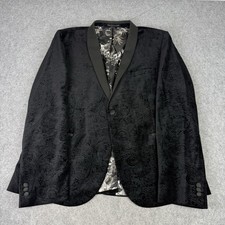 Next Jacket Mens 48L Black Skinny Fit Velvet Tuxedo Smoking Blazer Satin Paisley