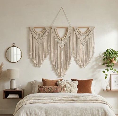 Macrame beaded wall hanging - beaded,