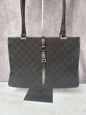 Gucci Jackie Bag – GG Monogram Canvas Black Shoulder Tote Silver Hardware USED
