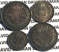 CASED 1850 FULL QUEEN VICTORIA QUALITY MAUNDY SET: Deep old cabinet tones