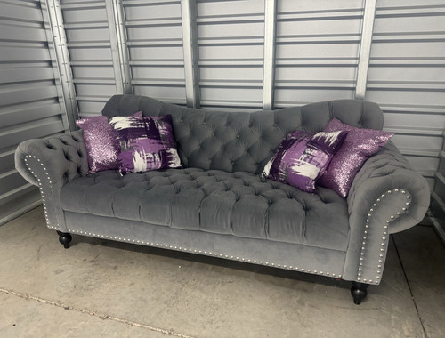 Gray velvet tufted sofa - gray,