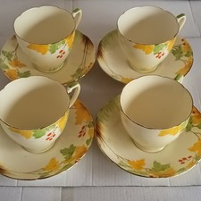 ART DECO A.B.J. GRAFTON BONE CHINA CUP & SAUCER x 4 SET GREAT COND. FREE UK P+P