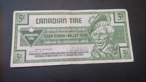 Canadian tire money 5cent - tire,