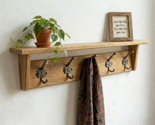 Solid oak coat rack finished - solid,