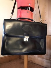 AMIIET BRASS LOCK BLACK LEATHER BRIEFCASE SWISS LARGE PORTFOLIO LAP TOP BAG KEY